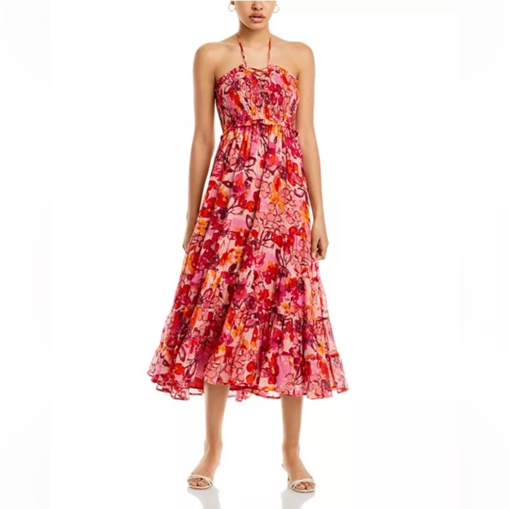 AQUA Smocked Halter Midi Dress